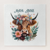 Highland Koe Boho Floral Waterverf Legpuzzel (Verticaal)