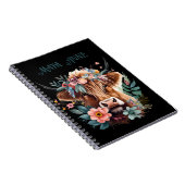 Highland Koe Boho Floral Waterverf Notitieboek (Rechterzijde)