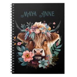 Highland Koe Boho Floral Waterverf Notitieboek