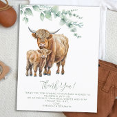 Highland Koe Boho Greenery Baby shower Bedankt Briefkaart