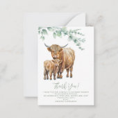 Highland Koe Boho Greenery Baby shower Bedankt Notitiekaartje (Voorkant)