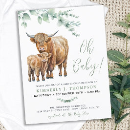 Highland Koe Boho Greenery Sage Baby shower Briefkaart