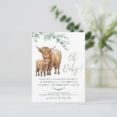 Highland Koe Boho Greenery Sage Baby shower Briefkaart (Staand voorkant)