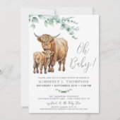 Highland Koe Boho Greenery Sage Baby shower Kaart (Voorkant)