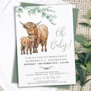 Highland Koe Boho Greenery Sage Baby shower Kaart