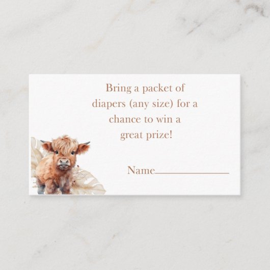 Highland Koe boho pampas gras luier loterij Informatiekaartje (Voorkant)