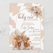 Highland koe Boho Pampas Grass Twin baby shower Kaart (Voorkant / Achterkant)