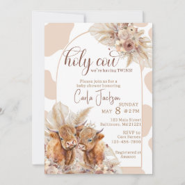 Highland koe Boho Pampas Grass Twin baby shower Kaart