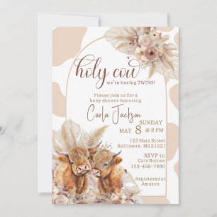 Highland koe Boho Pampas Grass Twin baby shower Kaart