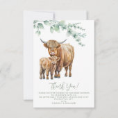 Highland Koe Boho Sage Green Baby shower Bedankkaart (Voorkant)