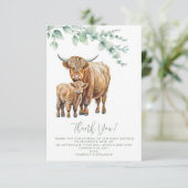 Highland Koe Boho Sage Green Baby shower Bedankkaart (Staand voorkant)