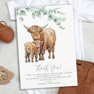 Highland Koe Boho Sage Green Baby shower Bedankkaart