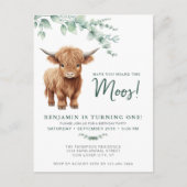 Highland Koe BohoGreenery Boerderij Dier 1e Verjaa Uitnodiging Briefkaart (Voorkant)