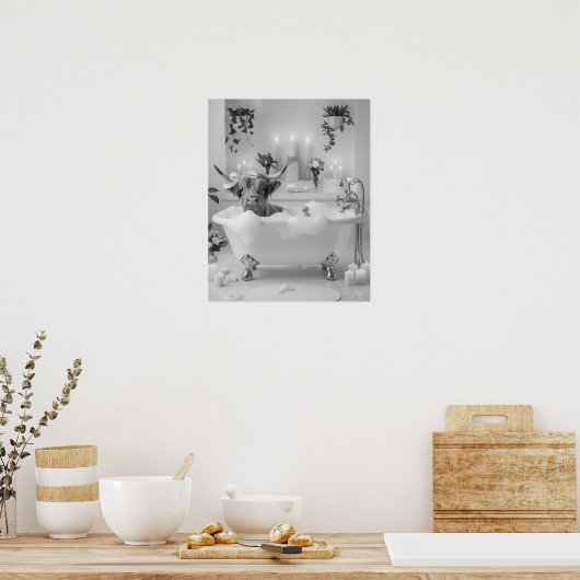 Highland Koe Bubble Badkamer Zwart-wit Poster (Keuken)