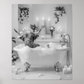 Highland Koe Bubble Badkamer Zwart-wit Poster (Voorkant)