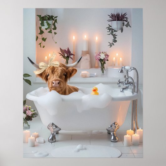 Highland Koe Bubble Bath Badkamer Poster Print (Voorkant)