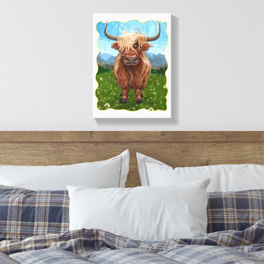 Highland Koe Cadeaus & Accessoires Canvas Afdruk (Insitu (Slaapkamer))