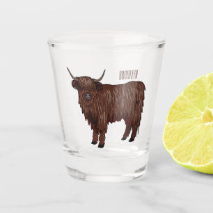 Highland koe cartoon illustratie shot glas