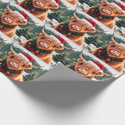 Highland Koe Christmas Wrapping Paper Cadeaupapier (Hoek)