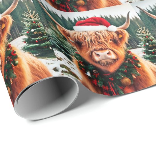 Highland Koe Christmas Wrapping Paper Cadeaupapier (Rol Hoek)