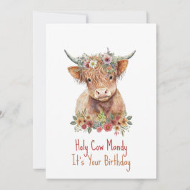 Highland Koe Cute Floral Birthday Kaart