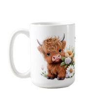 Highland Koe, Daisies Gepersonaliseerde Koffie Mok