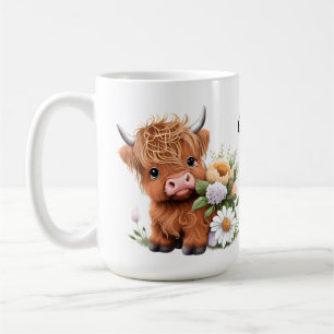 Highland Koe, Daisies Gepersonaliseerde Koffie Mok