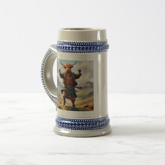 Highland Koe danst de Highland Fling, Bierpul (Voorkant links)