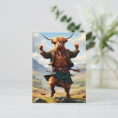 Highland Koe danst de Highland Fling, Briefkaart (Staand voorkant)