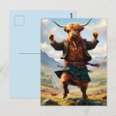 Highland Koe danst de Highland Fling, Briefkaart (Voorkant / Achterkant)