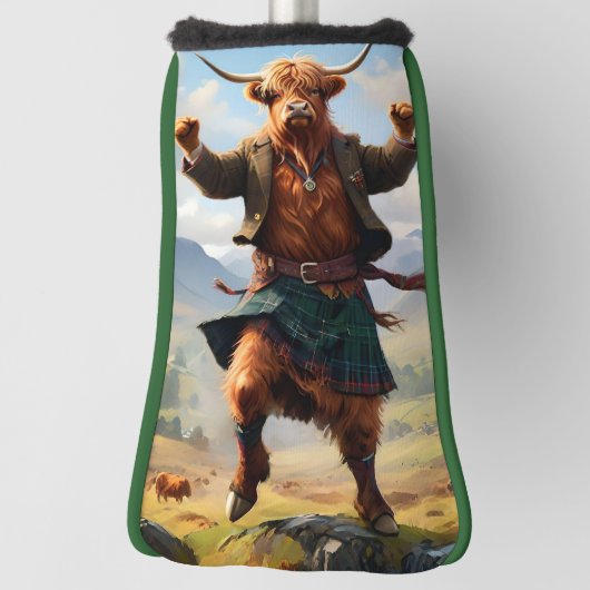 Highland Koe danst de Highland Fling, Golfheadcover (Draai 90)