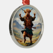 Highland Koe danst de Highland Fling, Metalen Ornament (Rechts)