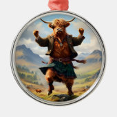 Highland Koe danst de Highland Fling, Metalen Ornament (Voorkant)