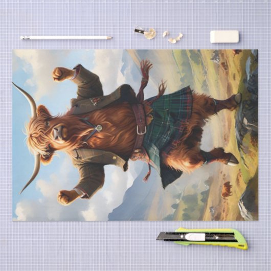 Highland Koe danst de Highland Fling, Tissuepapier (Craft)