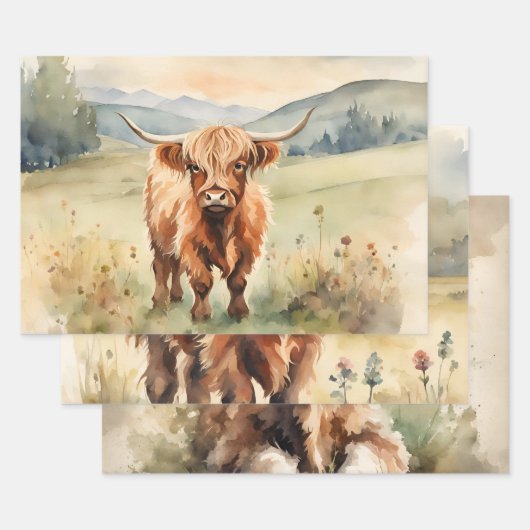 Highland Koe  decoupage Inpakpapier Vel (Set)