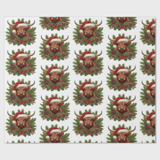 Highland Koe draagt Santa Hat Cadeaupapier (Vlak)