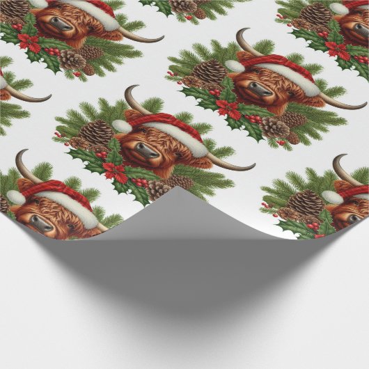 Highland Koe draagt Santa Hat Cadeaupapier (Hoek)