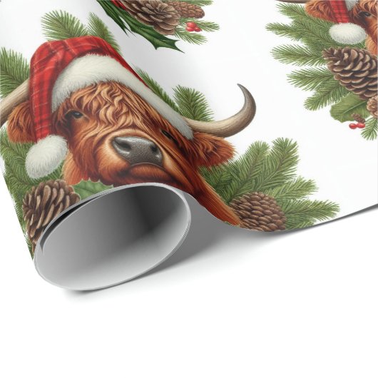 Highland Koe draagt Santa Hat Cadeaupapier (Rol Hoek)