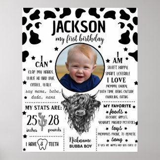 Highland Koe Eerste Verjaardag Mijlpaal teken 1066 Poster