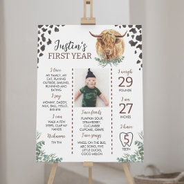Highland Koe Eerste Verjaardag Mijlpaal teken Poster