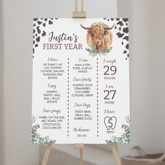 Highland Koe Eerste Verjaardag Mijlpaal teken Poster