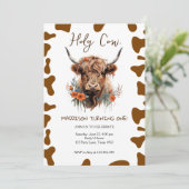 Highland Koe Eerste Verjaardagsuitnodigingen Kaart (Staand voorkant)