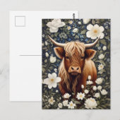 Highland Koe Elegante Witte Bloemen Briefkaart (Voorkant / Achterkant)