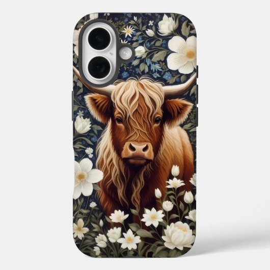 Highland Koe Elegante Witte Bloemen Case-Mate iPhone Case (Achterkant)
