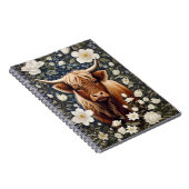 Highland Koe Elegante Witte Bloemen Notitieboek (Rechterzijde)