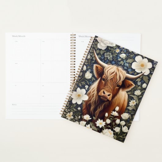 Highland Koe Elegante Witte Bloemen Planner (Display)