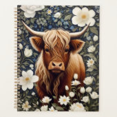 Highland Koe Elegante Witte Bloemen Planner (Voorkant)
