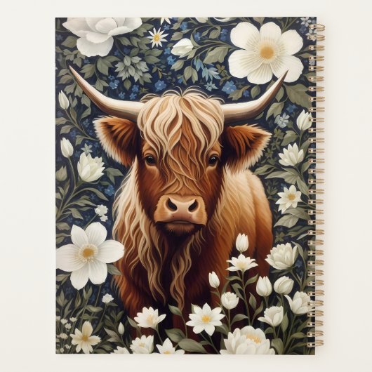 Highland Koe Elegante Witte Bloemen Planner (Achterkant)