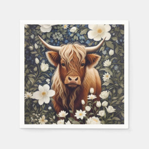 Highland Koe Elegante Witte Bloemen Servet