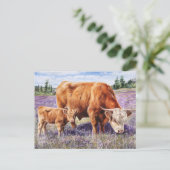 Highland Koe en Calf Paarse Wildflowers Briefkaart (Staand voorkant)